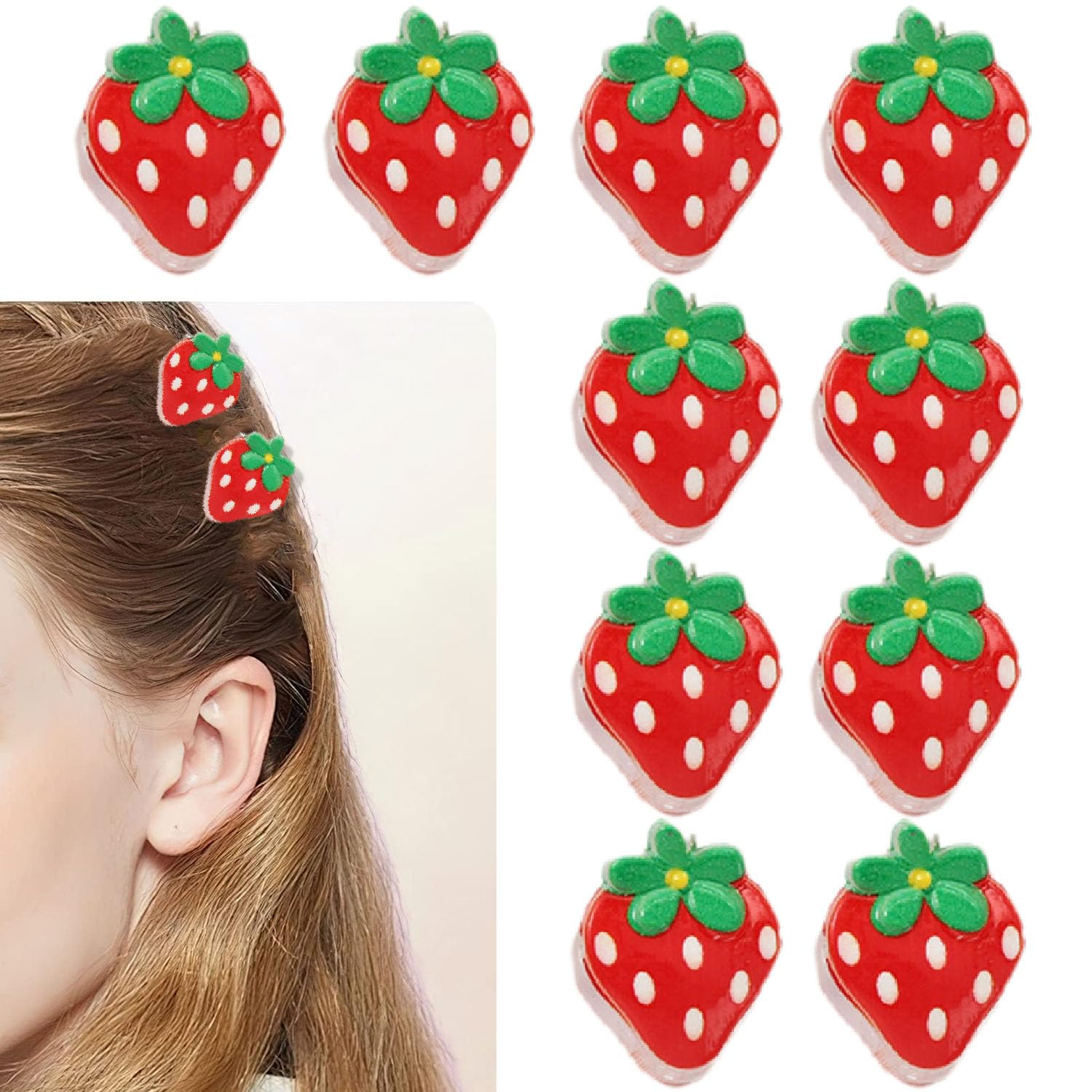10 PCS Strawberry Hair Clips - Fruit Hair Accessories, Hair Clips for Women