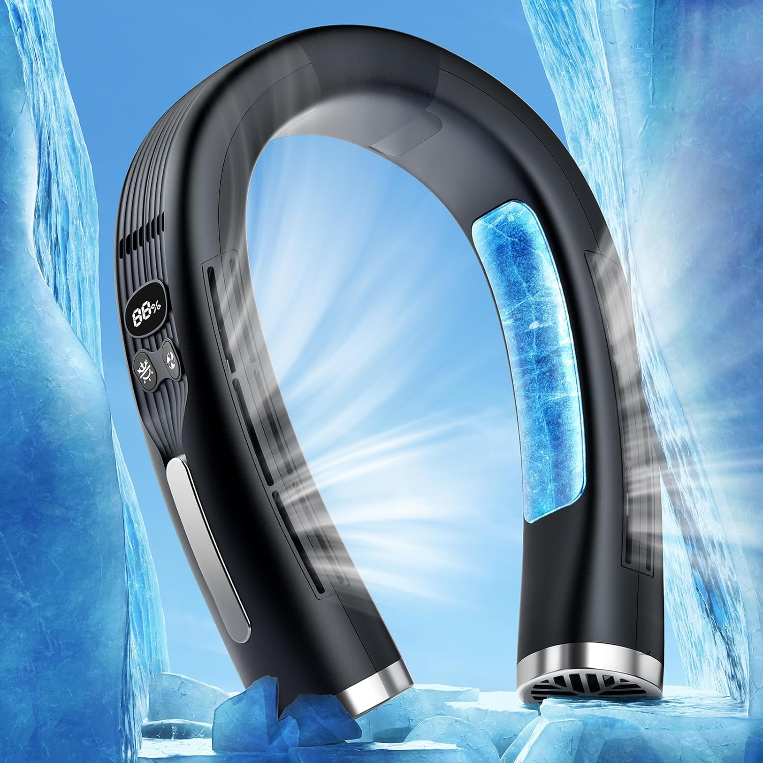 3 in 1 Neck Air Conditioner, 6000Mah Portable Neck Fan with 2 Metal Cooling Plates, Neck Fans That Blow Cold Air Rechargeable with 3 Speeds, Neck Cooling Fan with 3 Modes-Fan/Cooler/Heater,Black