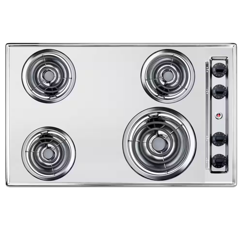 30 In. Coil Top Electric Cooktop in Chrome with 4 Elements