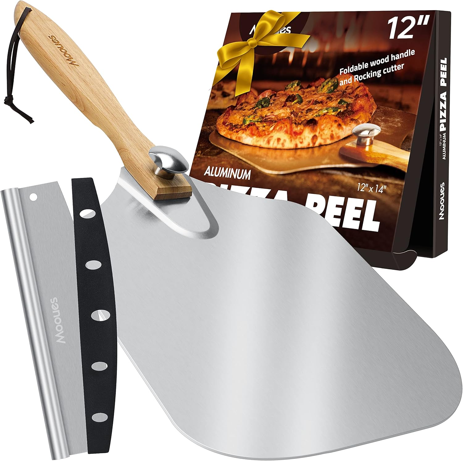 Pizza Peel Aluminum Pizza Spatula, Mooues 12 Inch Metal Pizza Paddle(12