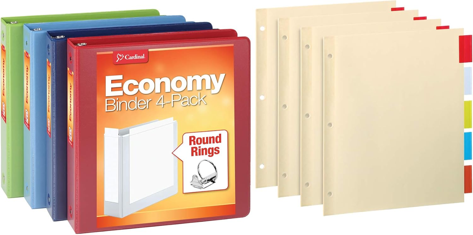 3 Ring Binders Economy Pack 4 Sets of Dividers Durable 1.5 Inch Holds 350 Sheets
