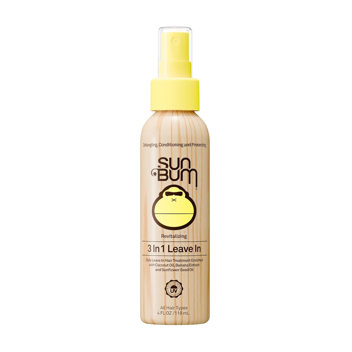 Revitalizing 3 in 1 Leave in Conditioner - anti Frizz Detangler - Color Friendly with UV Protection - Enriched with Coconut Oil and Banana - 4 Oz