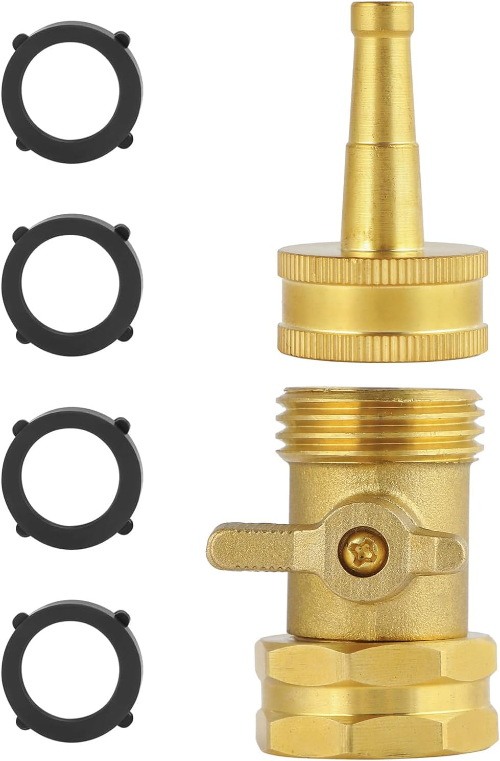 High Pressure Hose Nozzle with Hose Shutoff Valve, Brass Heavy Duty Spray Nozzles for Garden Hose, 3/4