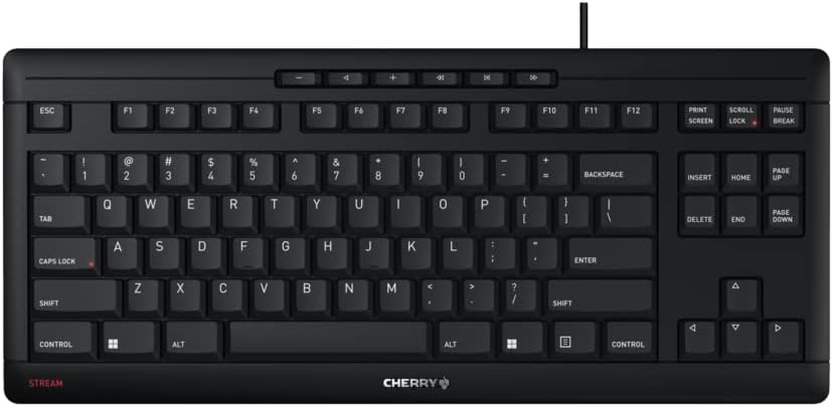 CHERRY Stream Keyboard TKL Wired USB Tenkeyless Compact Version without Number Pad. Silent Keystroke. Ideal for Office and Industrial Use.