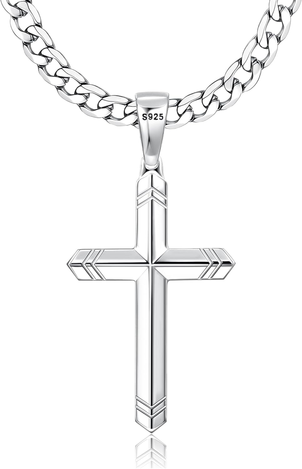 925 Sterling Silver Cross Necklace for Men Women Religious Pendant Jewelry 20