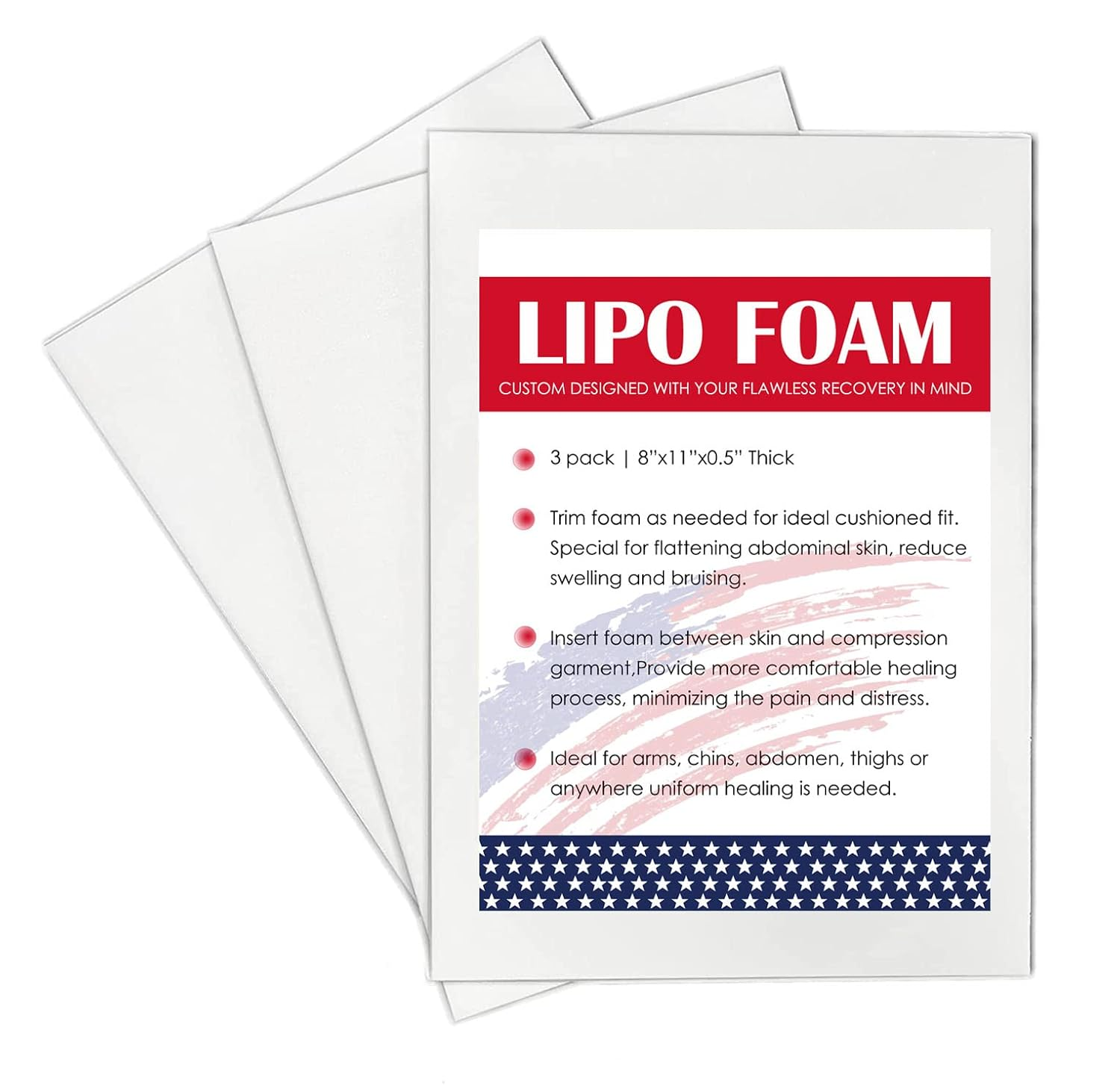 3 Pack Lipo Foam Pads - Post Surgery Ab Board Liposuction Surgery Flattening Abdominal Compression Lipo Foam Sheets 8