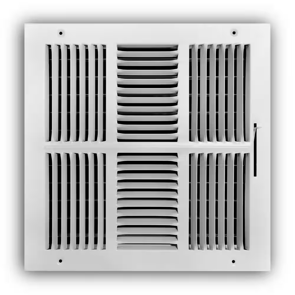 12 In. X 12 In. 4-Way Steel Wall/Ceiling Register in White