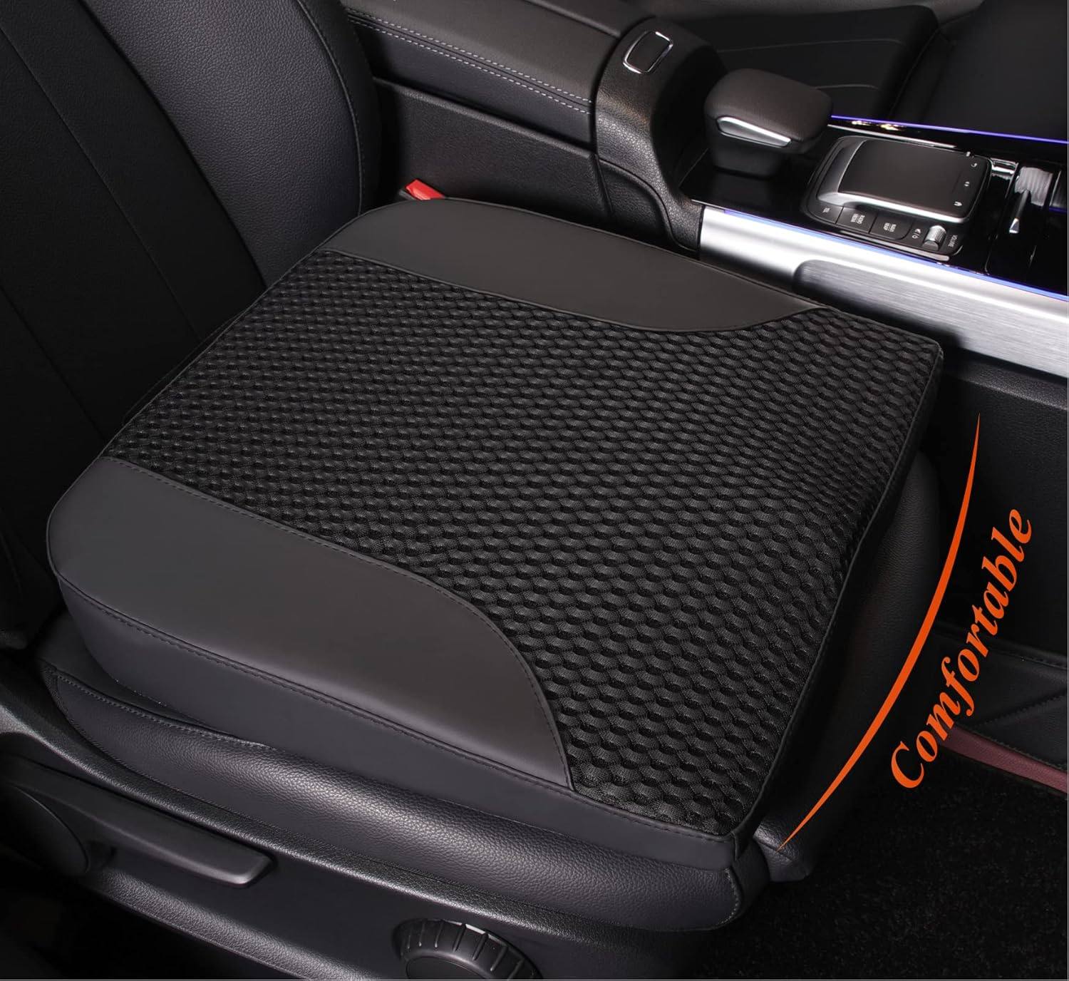 Car Seat Cushion – Memory Foam Pad for Driving Comfort – Boosts Height and Relieves Coccyx & Lower Back Pain – Car, Truck, Office Chiar - Black