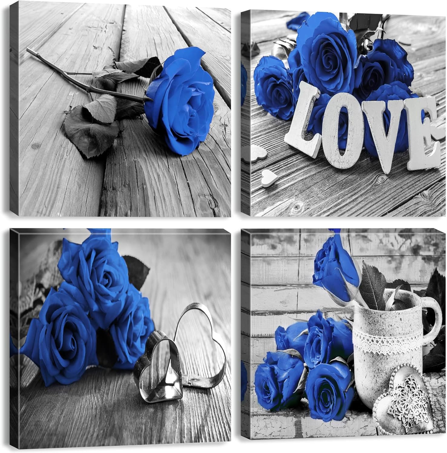 Blue Wall Art Flower Wall Decor Royal Canvas Pictures for 12x12in Blue Rose