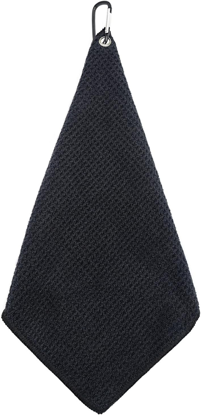 Quacc Premium Golf Towel with Carabiner Clip Absorbent Microfiber Waffle Pattern Golf Towel for Cleaning Golf Ball Club Putter Iron for Golf Bag Trolly Belt Loop (Black)
