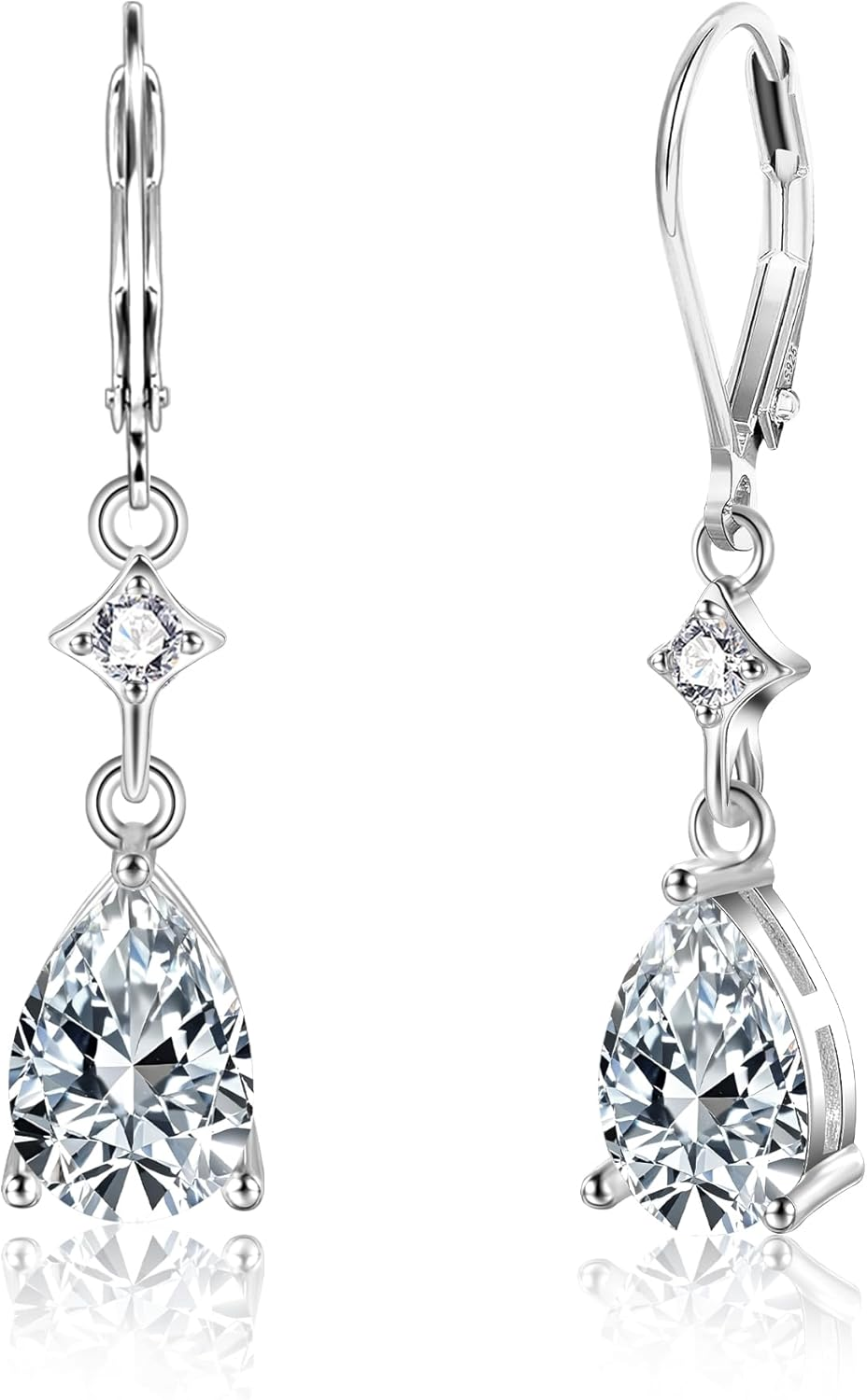 Silver Teardrop Earrings for Women Cubic Zirconia Silver Drop Leverback Dangle Earrings Hypoallergenic Teardrop Dangle Earring Jewelry for Gifts