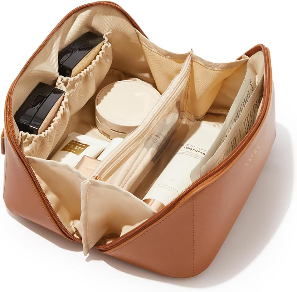 Large Travel Makeup Bag – Waterproof, Brown, Medium