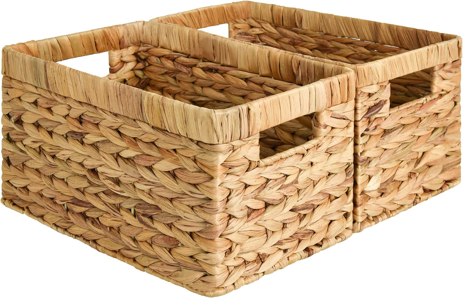 Wicker Basket, Baskets for Organizing, Storage Basket with Built-In Handles, Water Hyacinth Shelves (Medium 2-Pack, Natural Hyacinth)