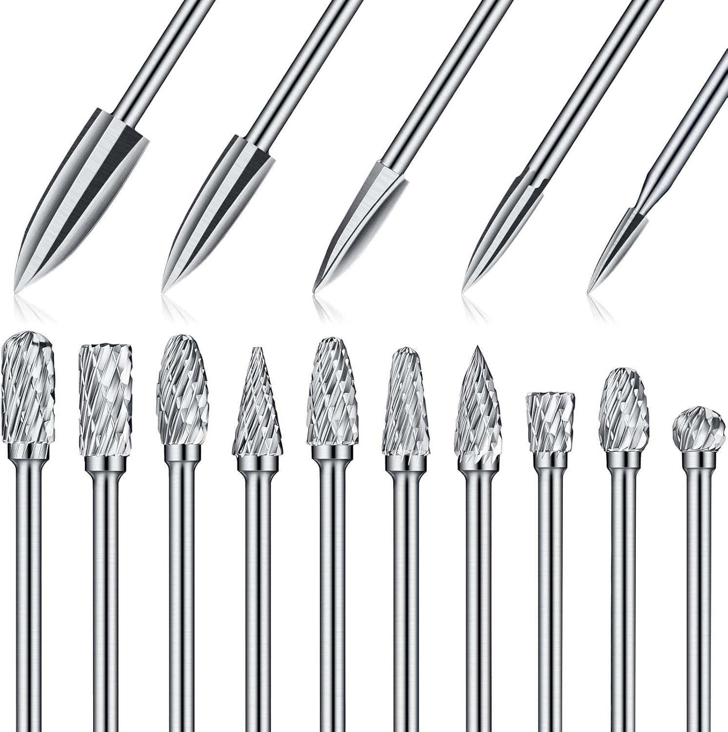 15 Pcs Wood Carving Drill Bits Carbide Rotary Burr Set 5 Woodworking Tools 3-8Mm 1/8