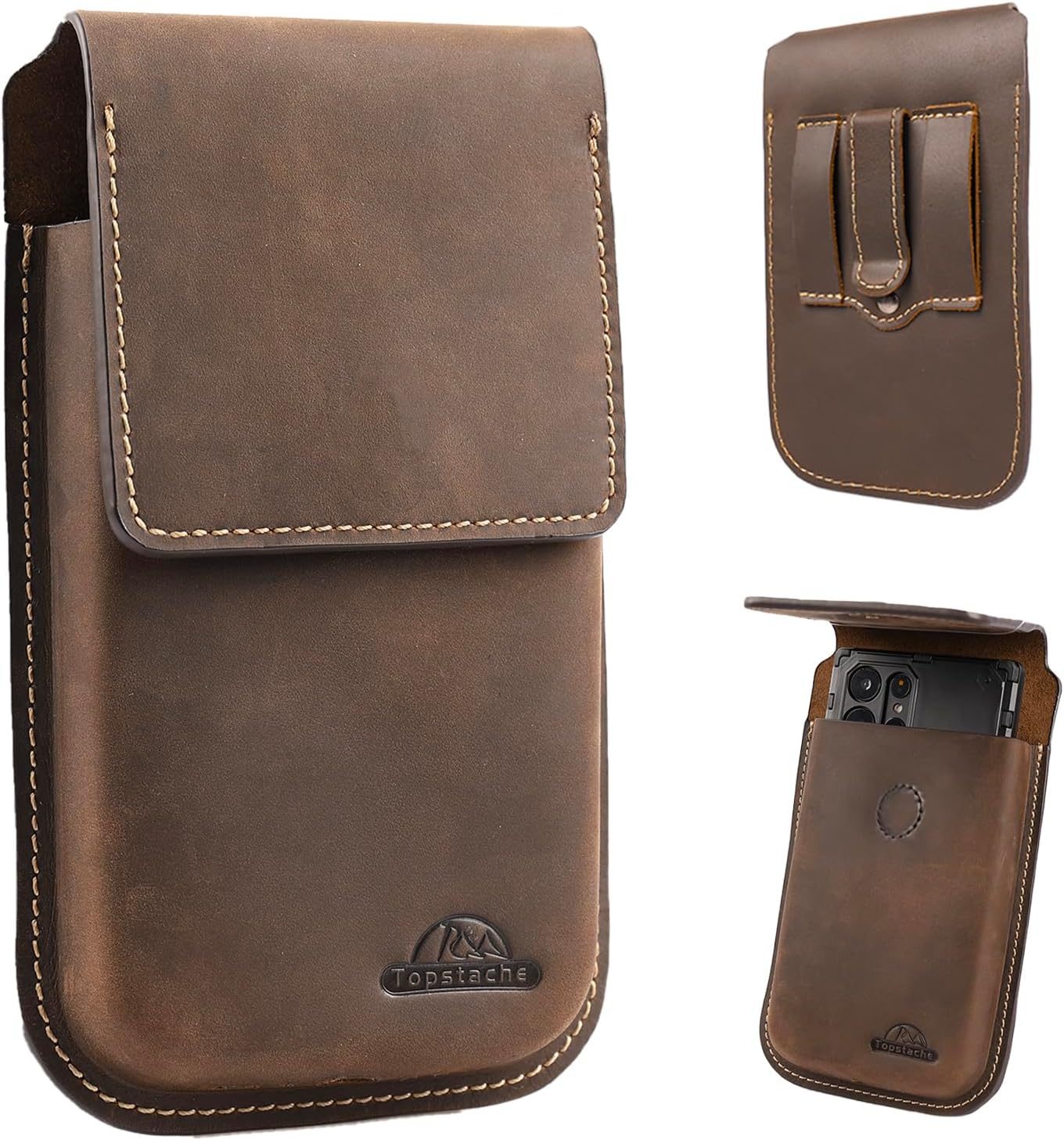 Topstache Leather Phone Holster for Belt Flip Cell Phone Case Belt Clip for S22