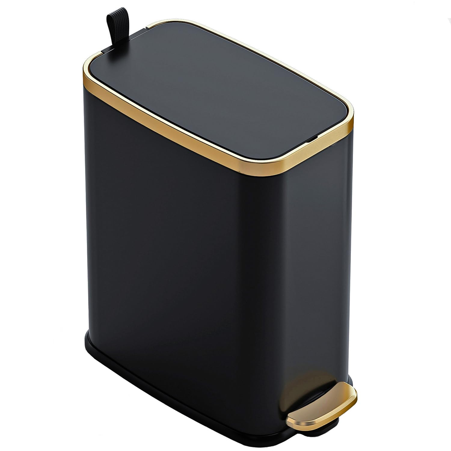 Small Bathroom Trash Can with Lid 5L/1.3 Gal Slim Garbage Can Metal Step Black