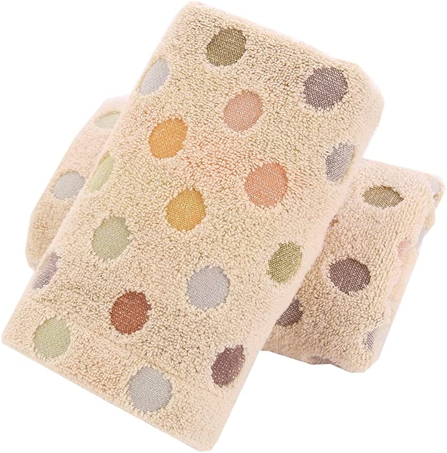 Hand Towels Set of 2 Colorful Polka Dot Pattern 100% Cotton Soft Absorbent Decorative Towel for Bathroom 13.4 X 30 Inch (Brown)