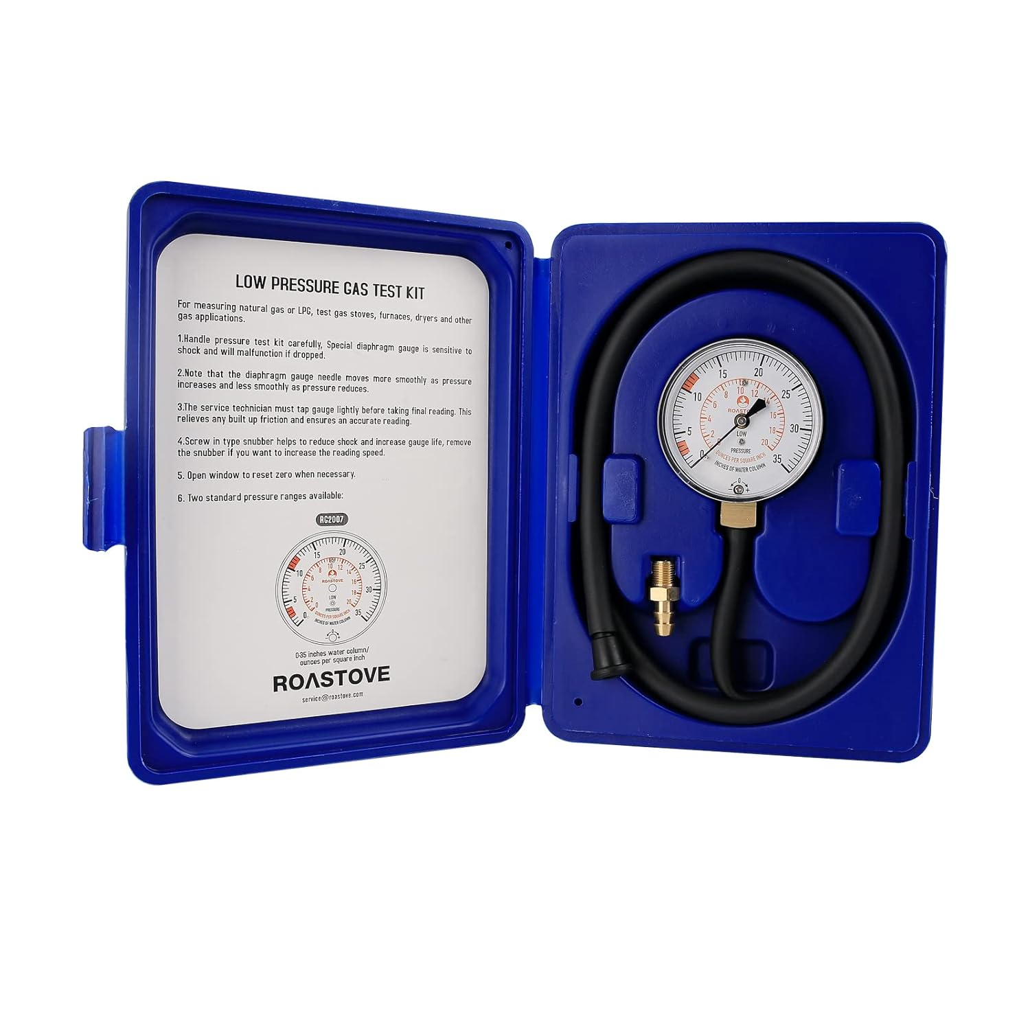 Roastove Natural Gas or LP Gas Manifold Pressure Test Kit, LP Gas Pressure Tester, Natural Gas Meter, 0-35