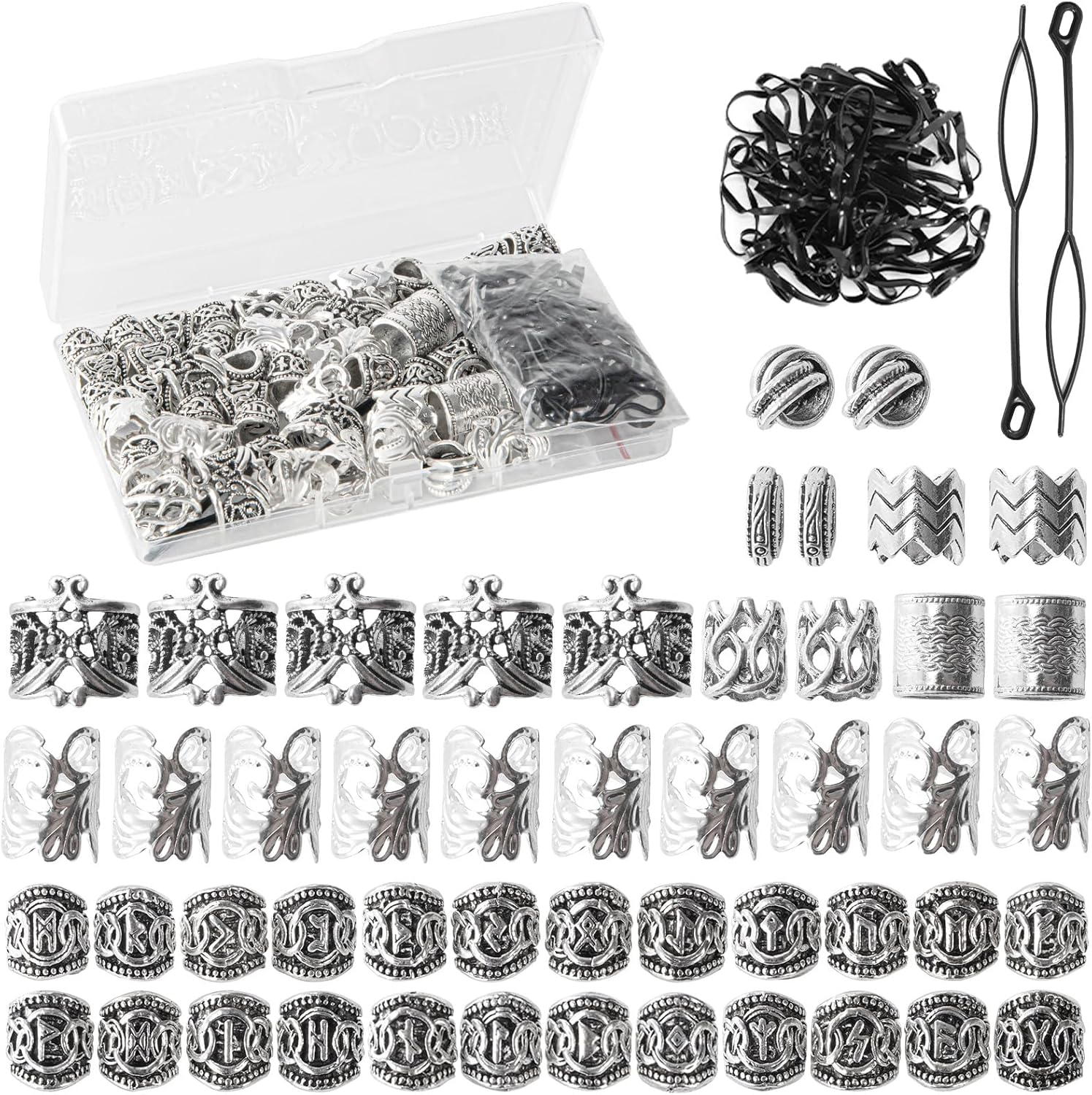 81PCS Viking Hair Beads & Beard Ornaments Set - Premium Hair Jewelry and Dreadlock Accessories, Loc Jewelry for Women, Braid Accessories, Beard Beads for Men, Braids, Locs, Viking Jewelry Enthusiasts