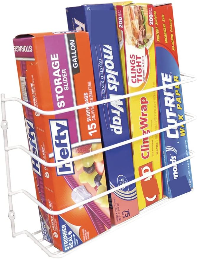 Evelots Kitchen Wrap Organizer - Hold up to 4 Plastic, Foil, Paper, Wax - Cabinet Door, Wall Rack Basket - Sandwich, Freezer, Food Bag Storage - Laundry Supplies - Plastic Coated Metal