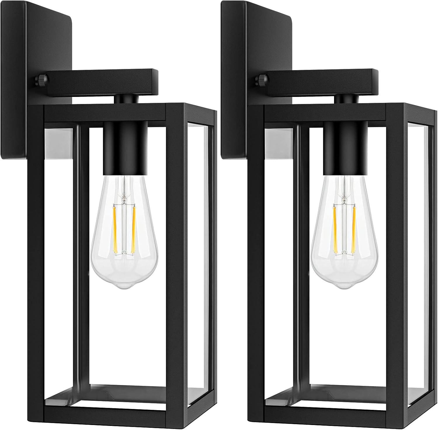 2-Pack Outdoor Light Fixtures Wall Mount, Waterproof Exterior Wall Lanterns with Clear Glass, Anti-Rust outside Black Wall Sconces, Front Porch Lights for House Garage Doorway, Bulbs Not Included