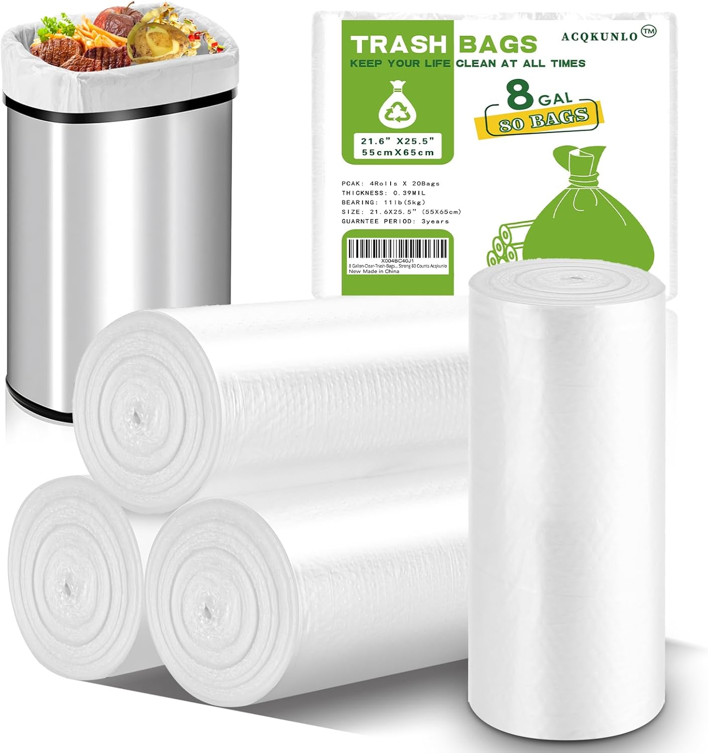 8 Gallon-Clear-Trash-Bags Tall Kitchen Garbage Bag - Large Recycling Medium Plastic Unscented Can Liner Office Outdoor Waste Basket Thick Strong 80 Counts …