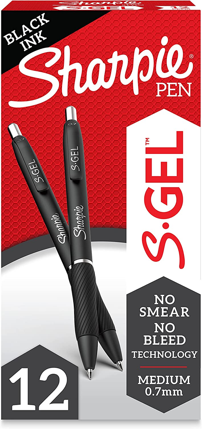 Medium Point Gel Pens, Black Ink, 12 Count