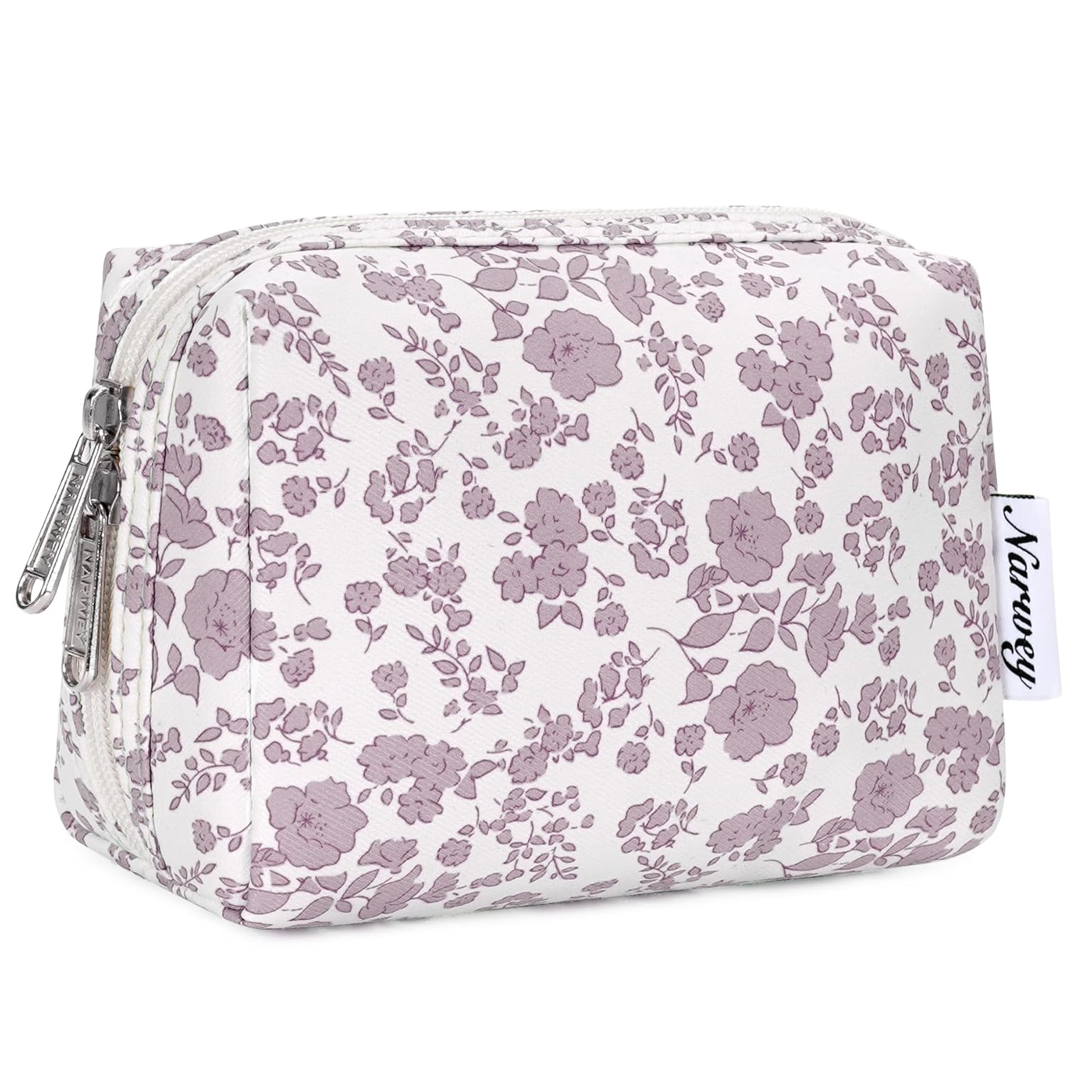 Small Cute Floral Makeup Bag for Purse Mini Cosmetic Bag Travel Makeup Pouch Zipper Pouch Cute Make up Bags with Compartments for Women Girls (Dusty Pink Flower, Small)