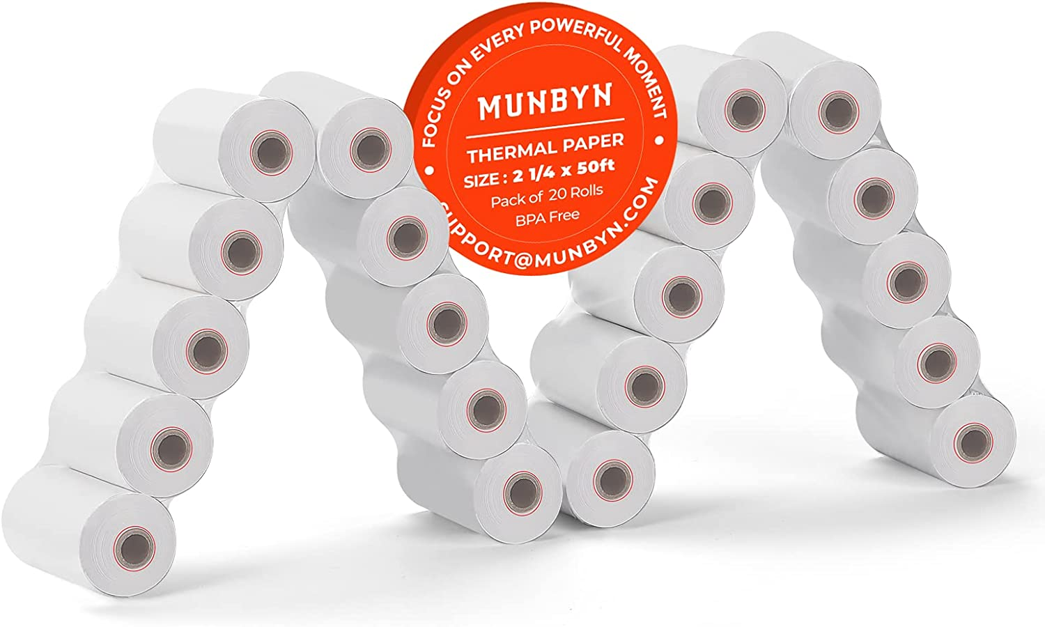 2 1/4 x 50ft Thermal Paper (20 Rolls), BPA Free Receipt Paper, 58mm Thermal Receipt Paper Fits 58mm Mini Thermal POS Printer & Square Terminal Credit Card Machines