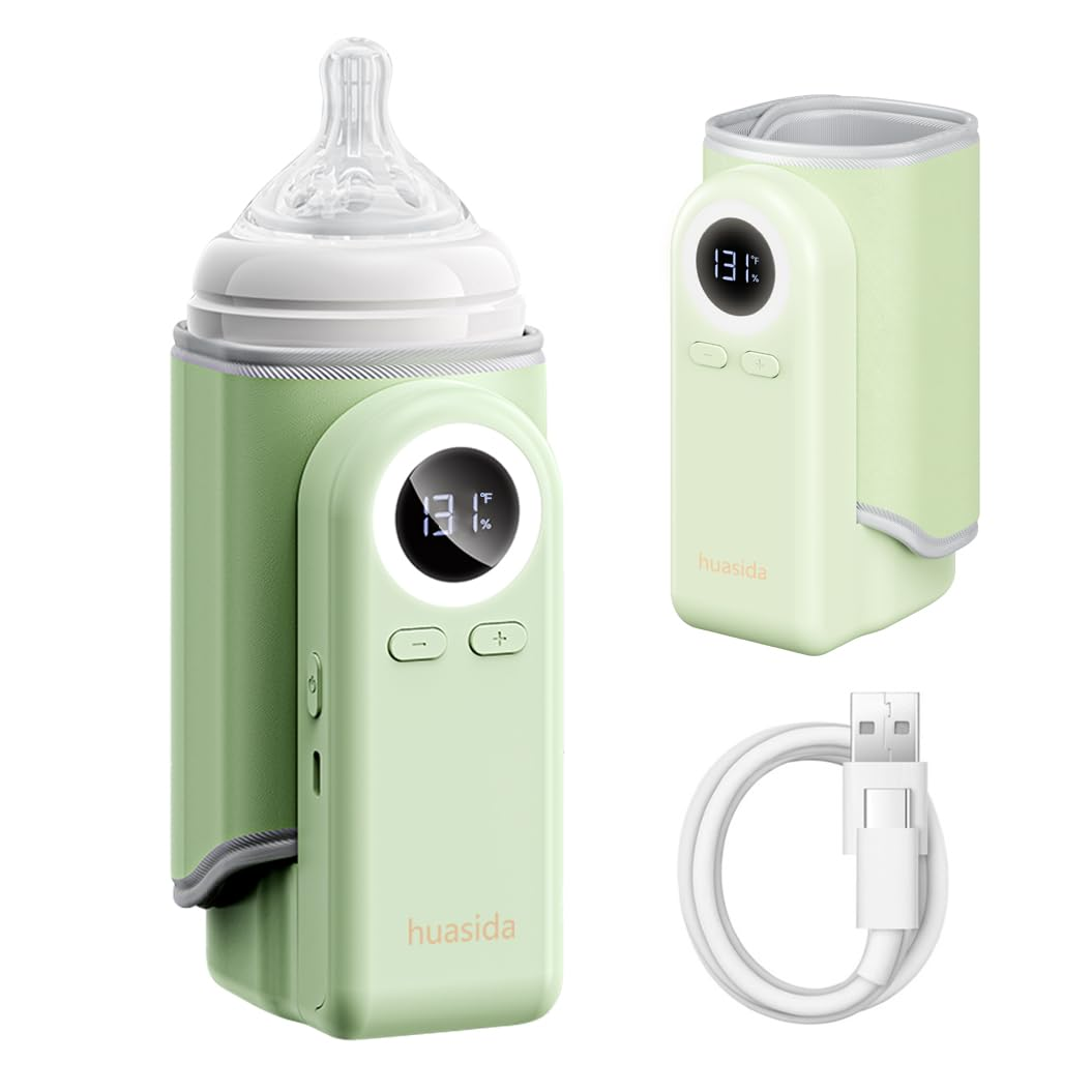 Portable Baby Bottle Warmer 4-In-1 Fast Heating Baby Milk Warmer for Breastmilk or Formula with Heating Warm Milk Constant and Warm Water Function (Green)