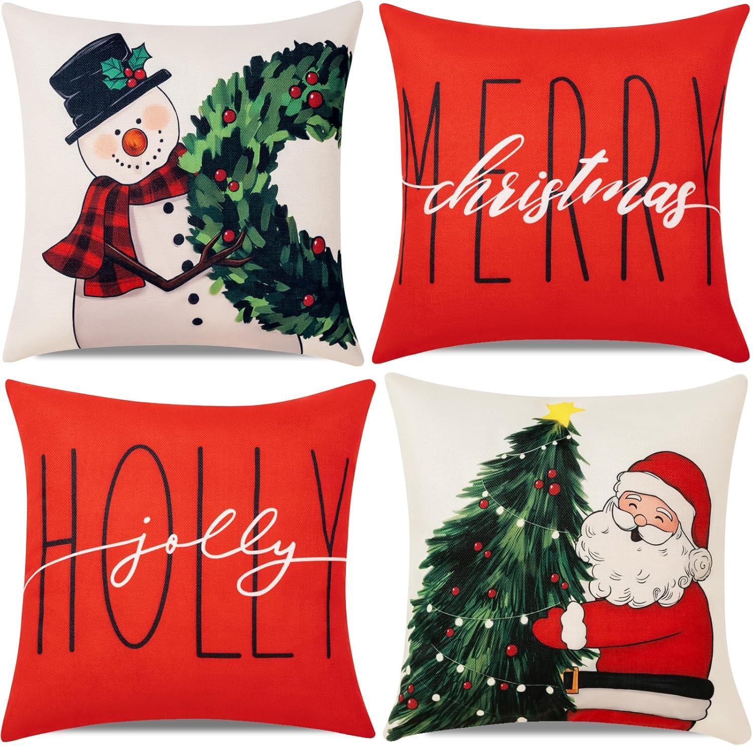 Funda de cojines navidad 18x18 4 piezas decoracion muneco santa sofa hogar 