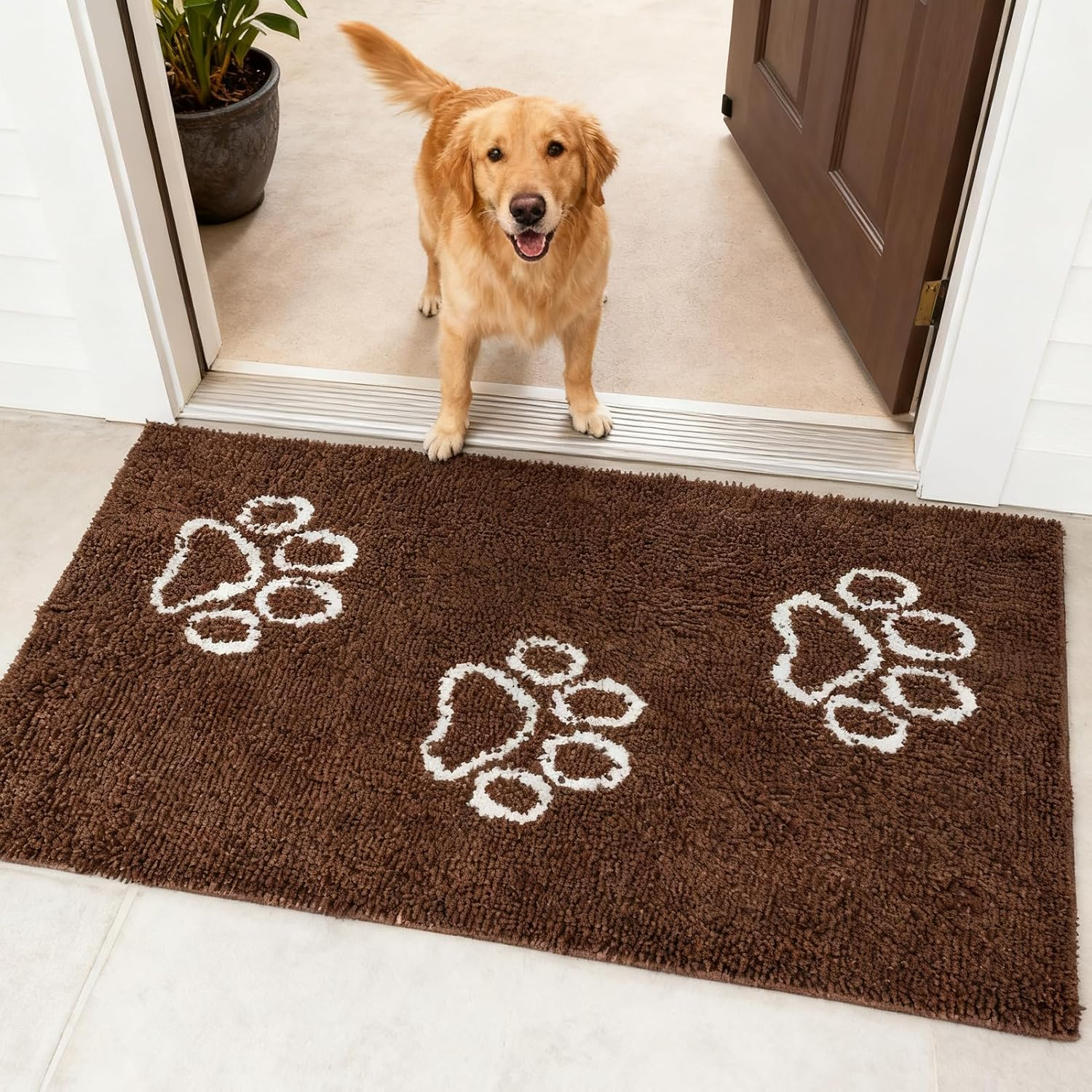 EXPAWLORER Dog Door Mat for Muddy Paws - Highly Absorbent Microfiber Pet Rug, Quick Dry Chenille Dog Runner Rug Indoor Outdoor, Non-Slip Entryway Carpet Washable Mud Mat for Dogs, Brown 60