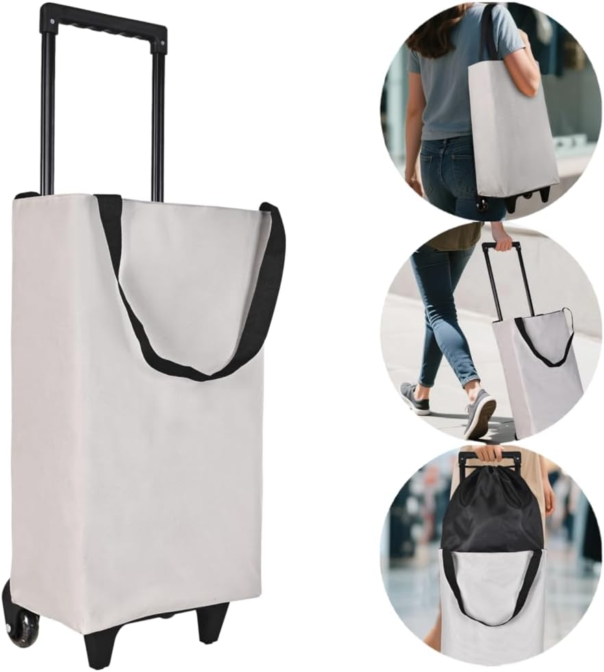 Small Collapsible Shopping Cart,Shopping Cart with Wheels,Folding Portable Bag,Waterproof Rolling Bag,Trolley Tote Stair Climbing for Traveling,Gift for Women (Grey,Expandable Bag)