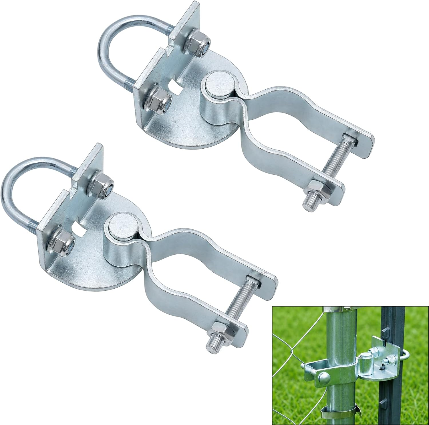 2 Pack T-Post Gate Hinge Kit, Fits T-Post & 1-3/8" Pipe, Heavy-Duty Steel