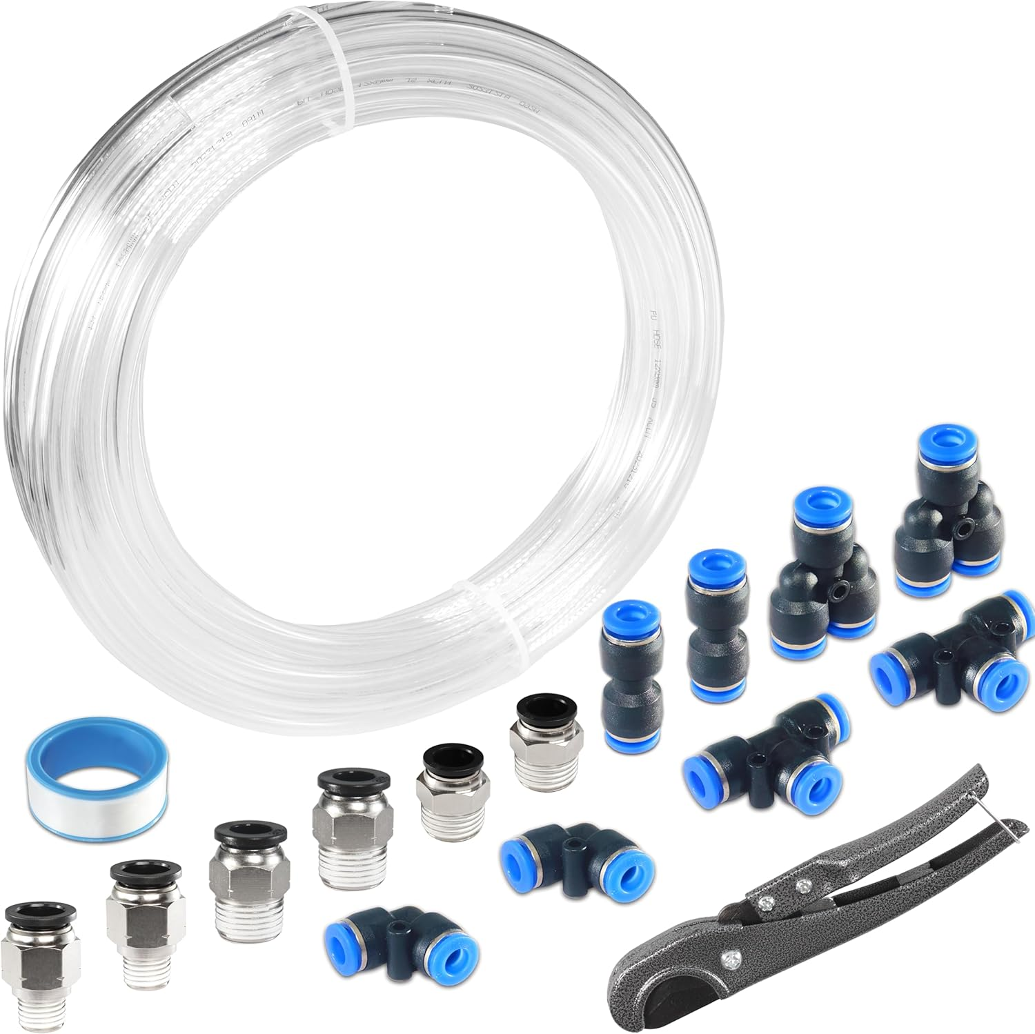 Pneumatic Tubing Clear PU Air Hose Pipe Tube Kit 1/2" OD 3/8" ID 12 Meter 39.4Ft for Air Line or Fluid Transfer (1/2 X 12M) (1/2 X 12M, Clear)