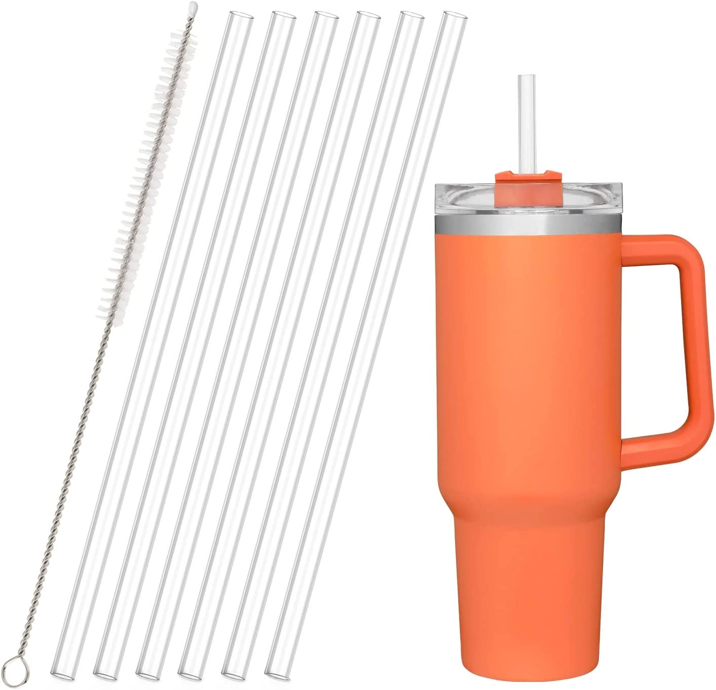 Replacement Straws for Stanley 40 30Oz Adventure Quencher Travel Tumbler 6Pack, Reusable Clear Straws with Cleaning Brush, Compatible with Stanley Cup Mug Accessories