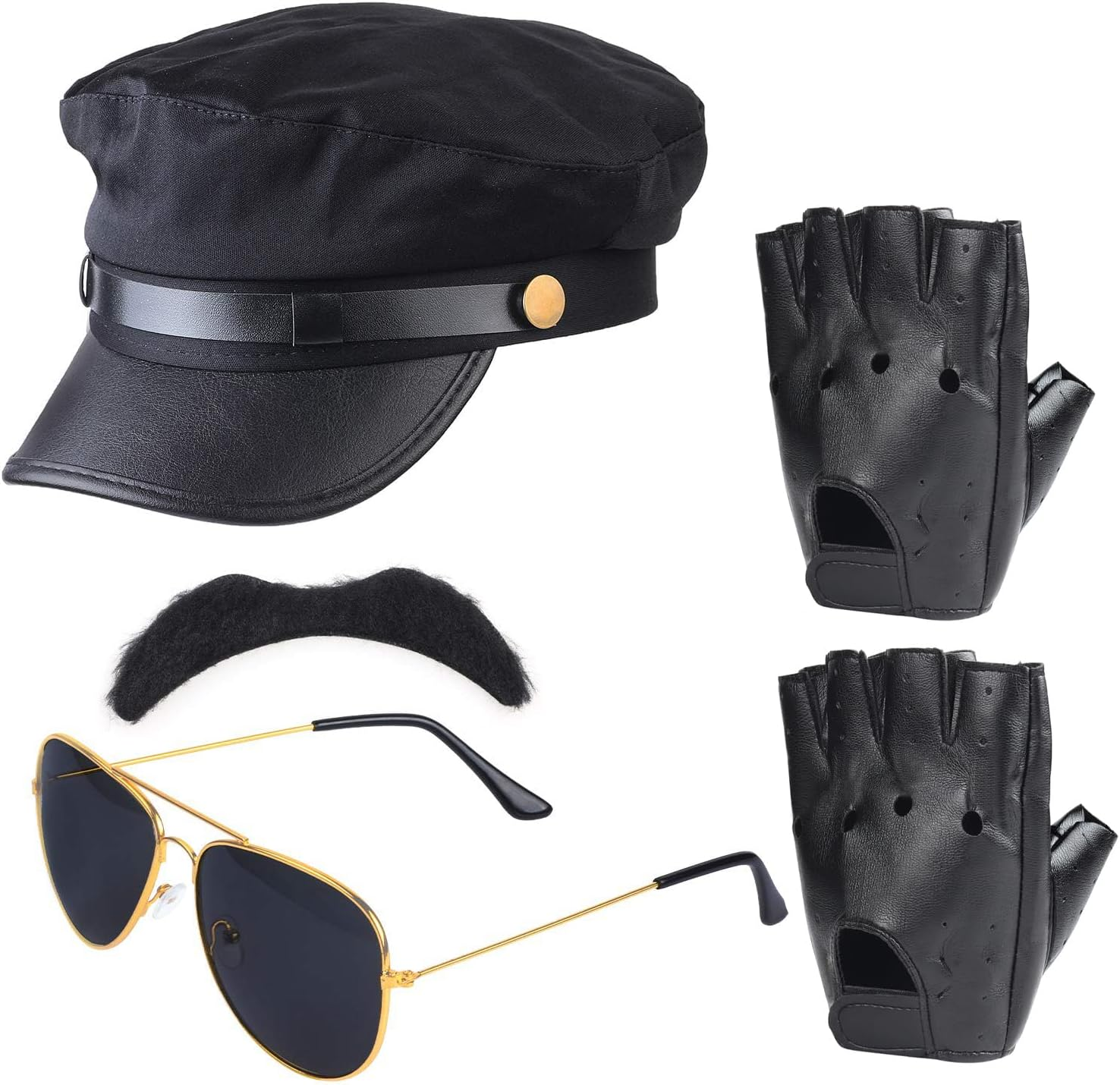 Beefunny Chauffeur Costume Limo Taxi Driver Hat Gloves Set - Picture 8 of 14