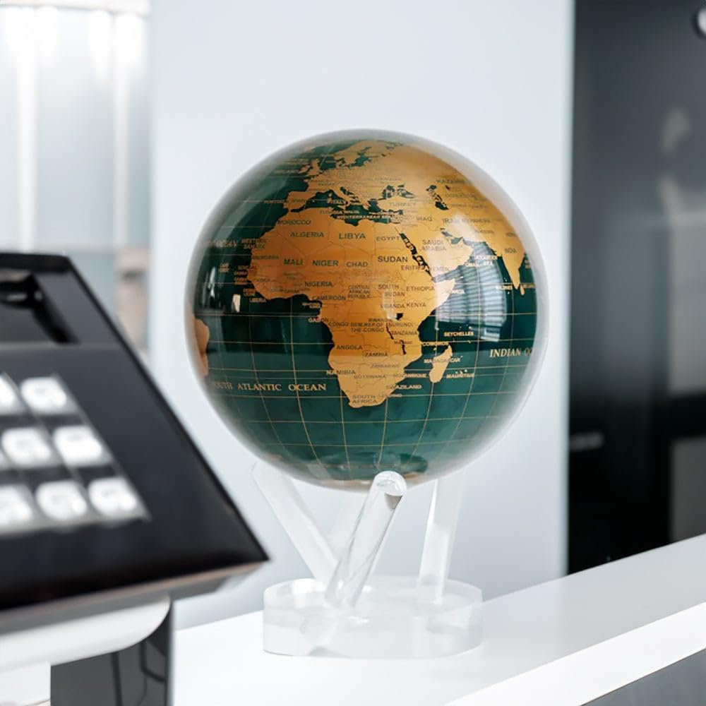 MOVA Globe Green and Gold 6" with Base, Solar Powered Rotating Globe No Need ... - Picture 10 of 14