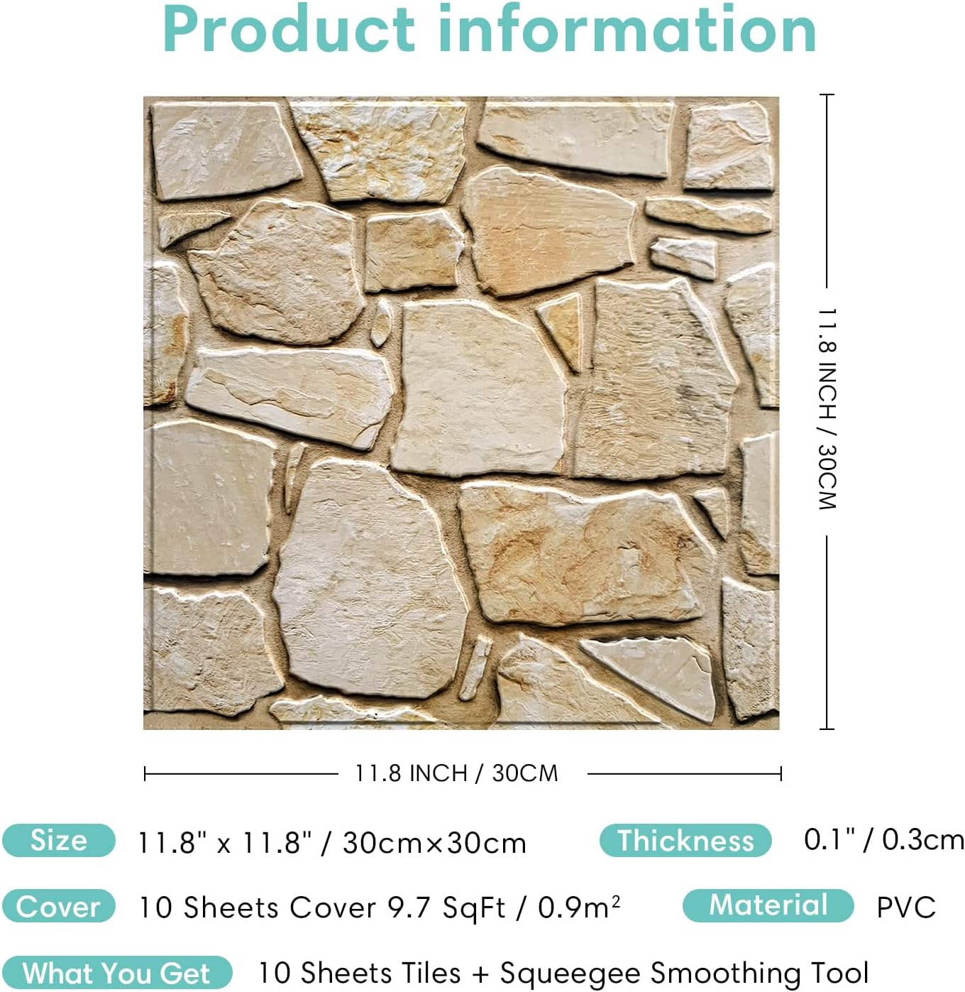 Commomy 10 Pcs 3D Faux Stone Peel and Stick Wall Tiles Wall Panels 11.8"x11.8... - Picture 8 of 14