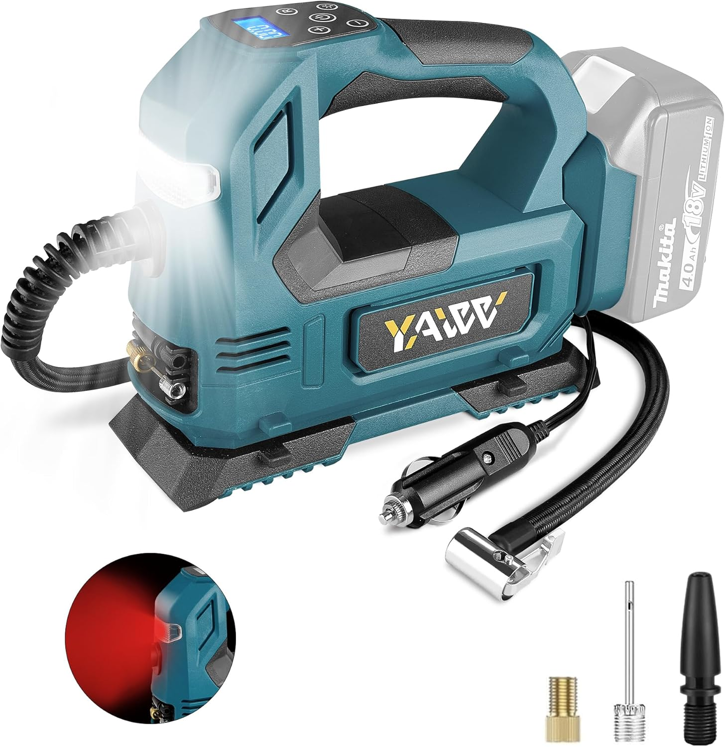 Cordless Tire Inflator Air Compressor for Makita 18V Battery, 160PSI Portable LED Light Handheld Air Pump with Digital Pressure Gauge for Cars Motorcycles Bikes Sport Balls(Battery Not Included)