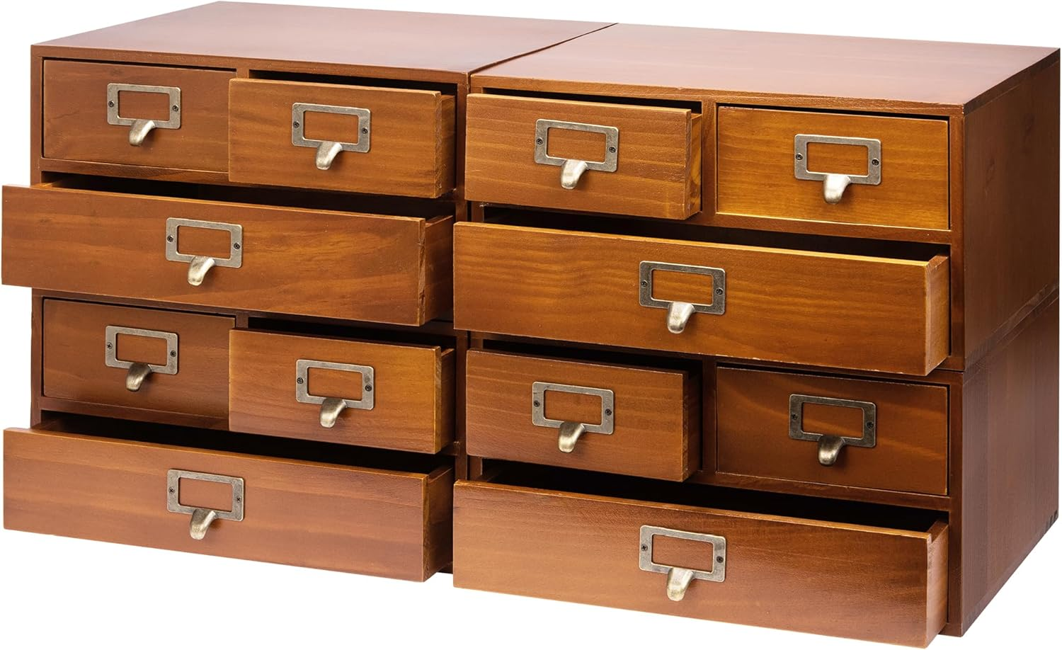 Stackable Modular 4-Pack Vintage Desktop Apothecary Cabinet W/ 12 Drawers - Wood Cabinet for Tabletop - Drawers W/Label Holders - Desktop Chest Drawer for Rhinestone Bedazzling Crystal Storage