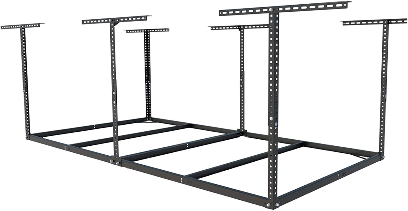 4X8 Overhead Garage Storage Rack without Decking, Storage Organization System, Heavy Duty Metal Garage Ceiling Racks, 600Lbs Weight Capacity, Black