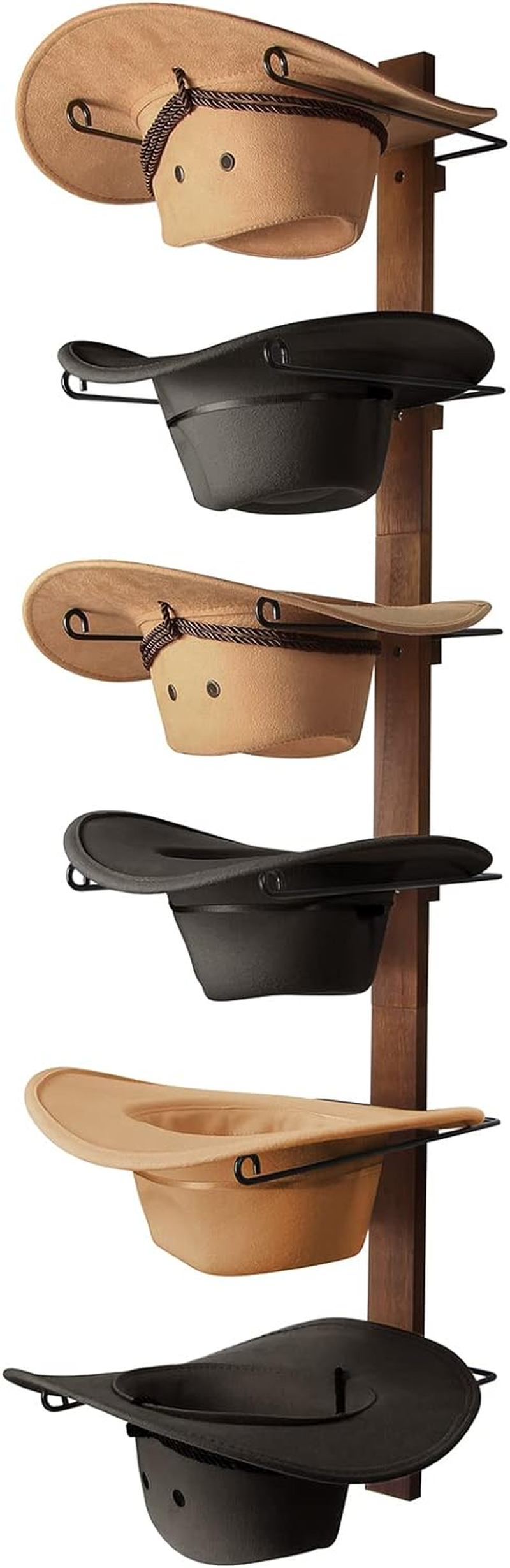 Cowboy Hat Rack,6 Pieces with Wooden Board, Metal , Wall Storage Hat Holder Organizer for Hat Collection Room Décor