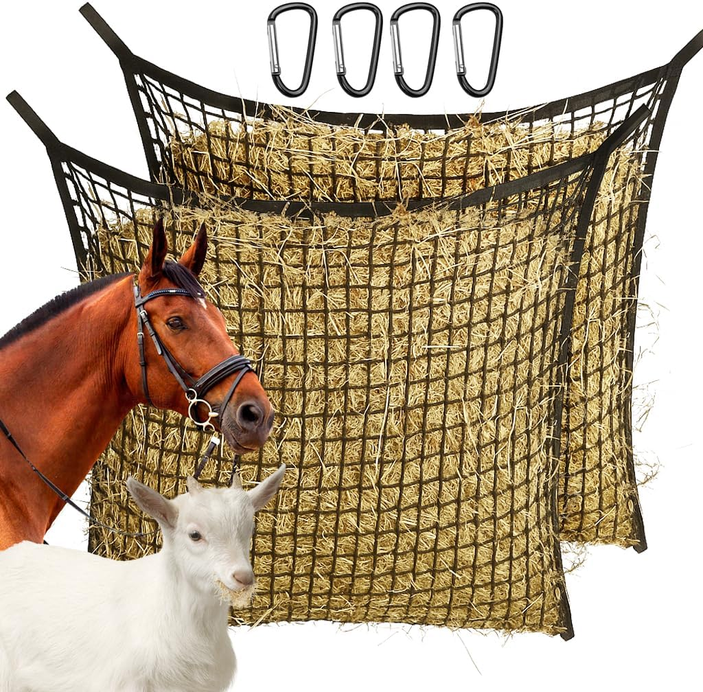 2Pcs Slow Feed Hay Net Hanging Horse Slow Feed Hay Bag With Large Capacity Black