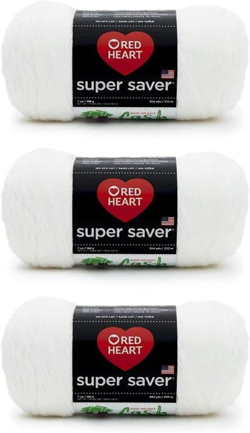 Super Saver Soft White Yarn - 3 Pack of 198G/7Oz - Acrylic - 4 Medium (Worsted) - 364 Yards - Knitting/Crochet