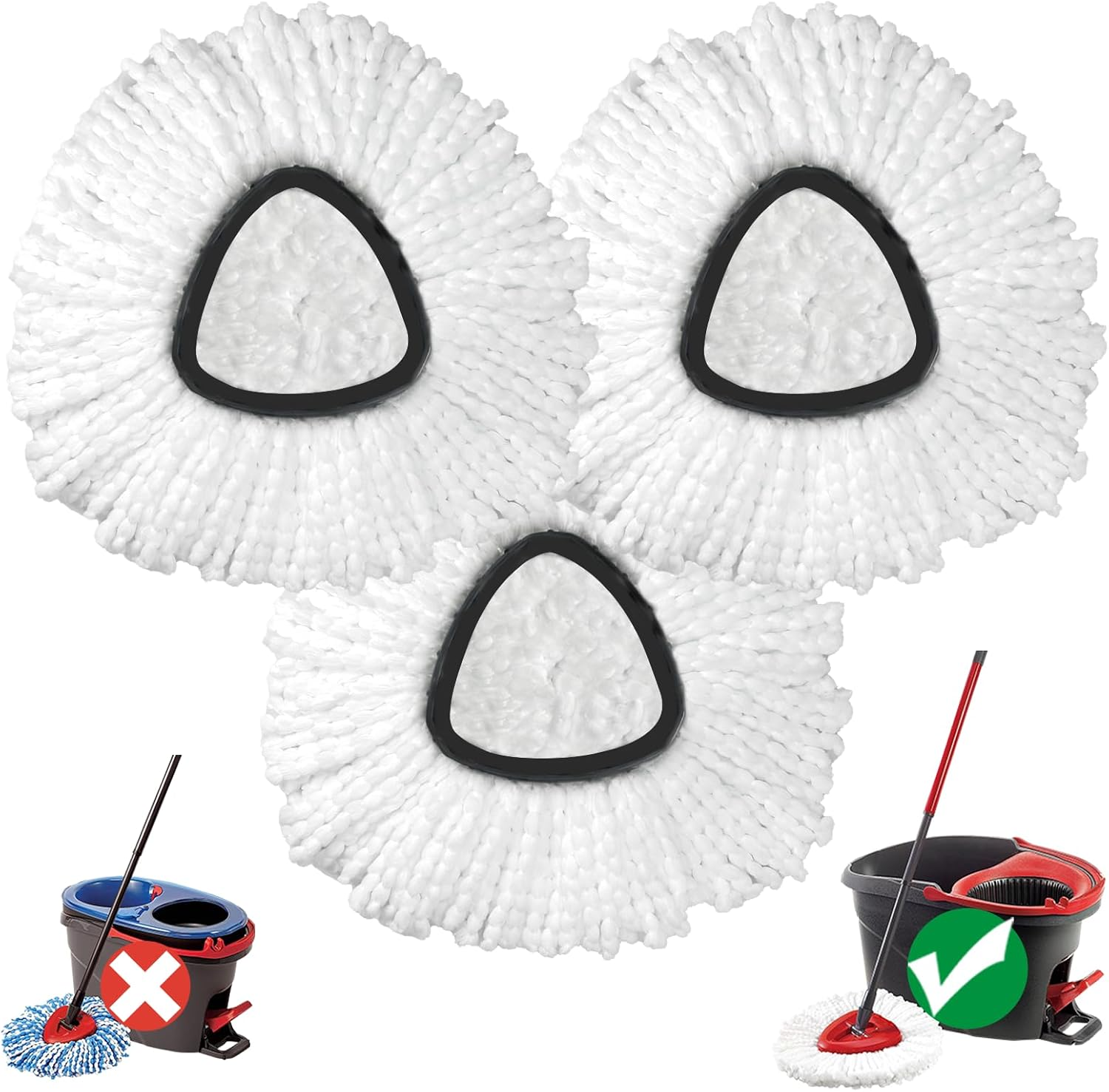 Mop Head Replacement, 3 Pack Spin Mop Refill Replace Head Compatible O Cedar Easywring 1-Tank System, Great Cleaning Power, Microfiber, Helper Housework, Machine Washable Easy-To-Replace, White