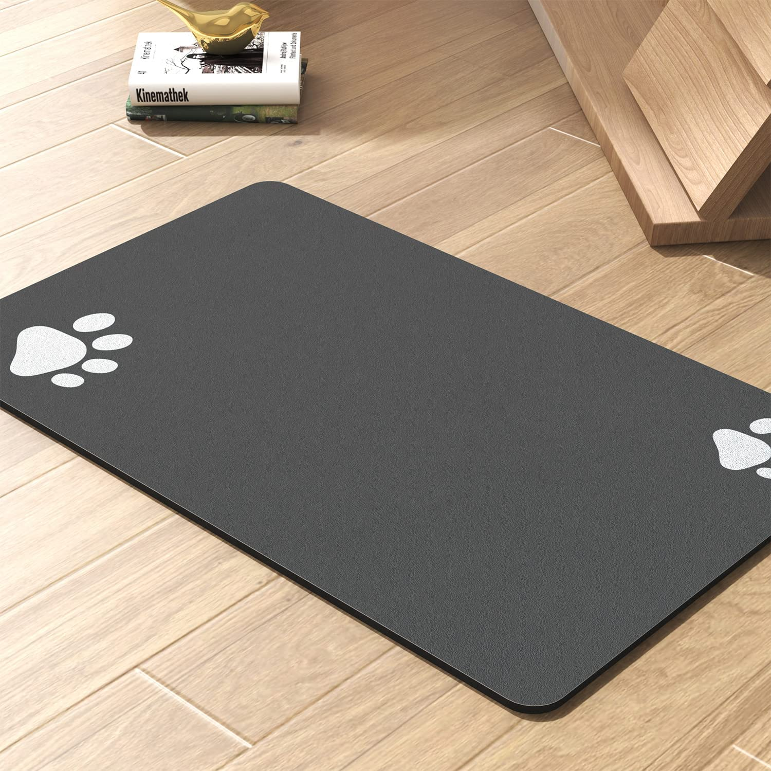 Pet Feeding Mat-Absorbent Dog Mat for Food and Water Bowl-No Stains Quick Dry Dispenser Mat-Dog Accessories Pet Supplies-Water Bowl for Messy Drinkers（Darkgrey,12