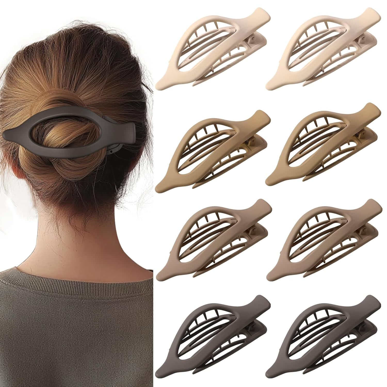 8 Pack Brown Flat Hair Clips – Neutral Matte French Brown Claw Clips for Women, Strong Hold Non-Slip Hair Barrettes for Everyday Office or Coffee Look