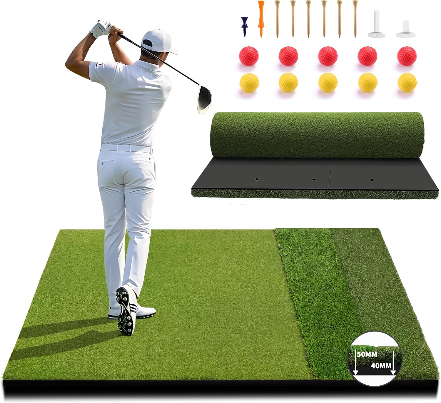 Fanshaw Premium Dual-Turf Golf Mat with Ball Tray & Phone Slot (5X4/6X4Ft)