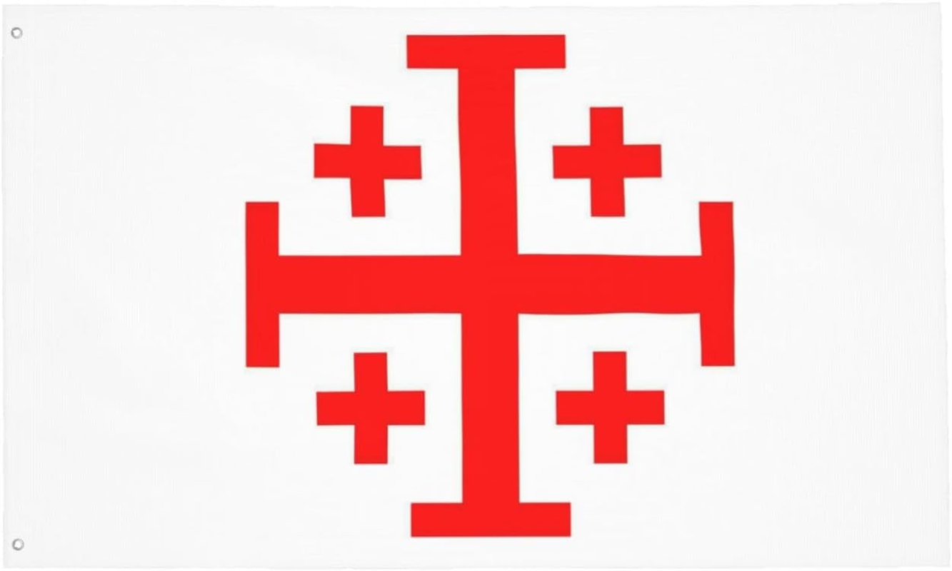 Jerusalem Cross Flag – 3X5 Ft Crusader Flag Knights Templar Banner with Brass Gr
